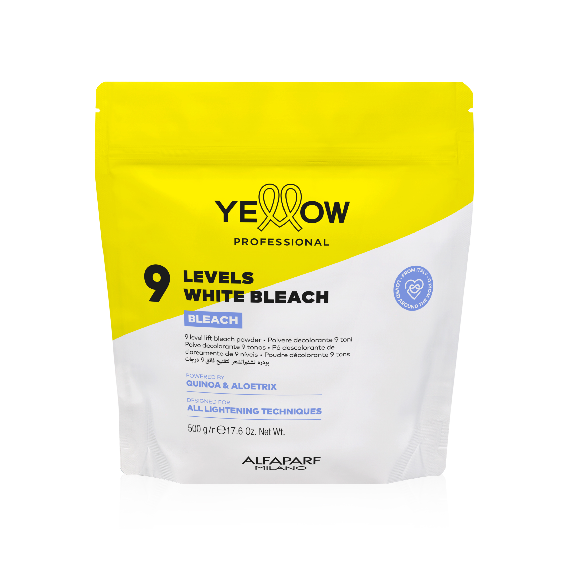 Yellow Alfaparf Milano 9 Levels White Bleach 9 level lift bleach powder
